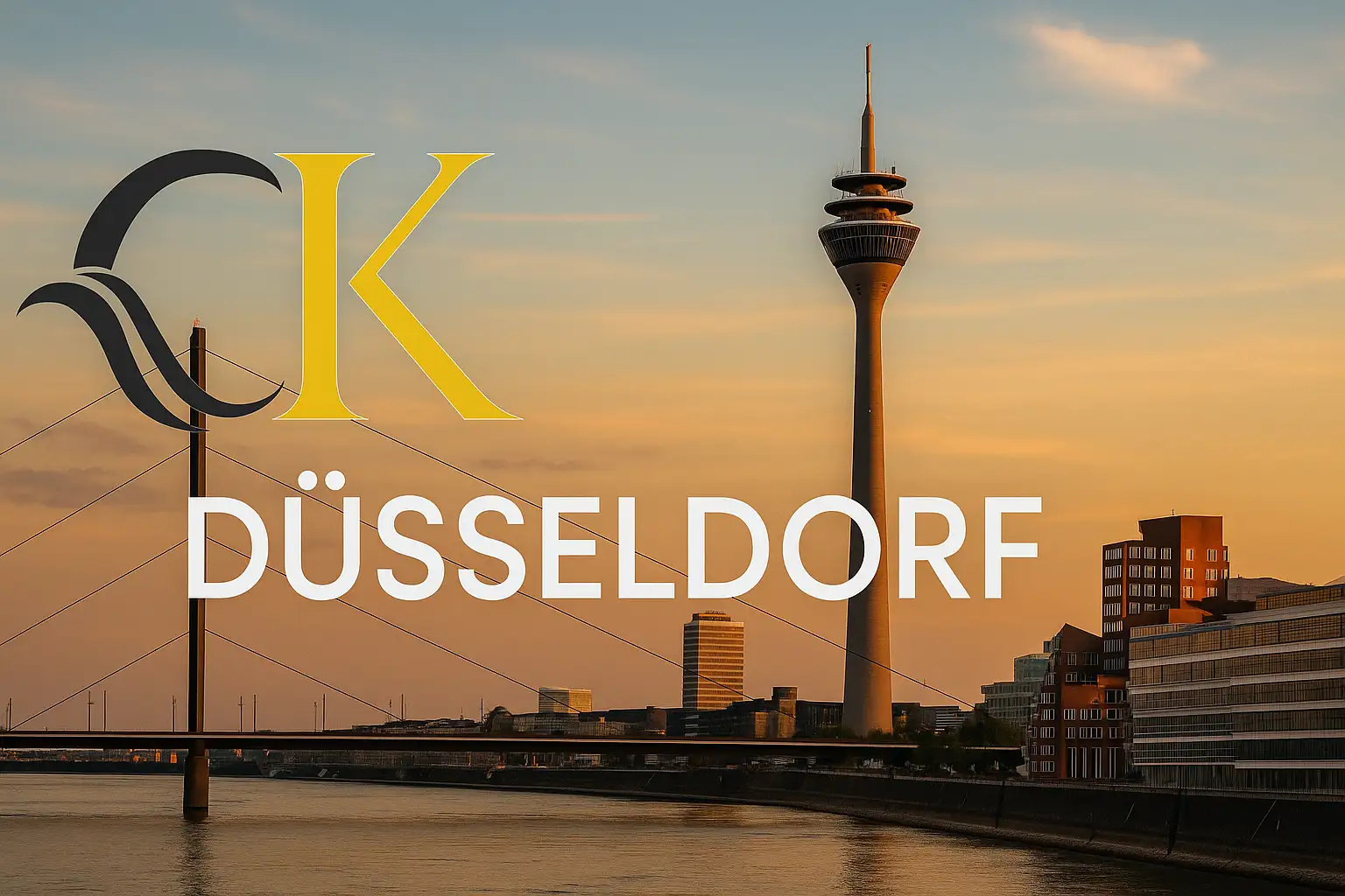 Die Skyline von Düsseldorf am Rhein, Symbol für die internationale Wirtschaftsmetropole und die CK Zollagentur.